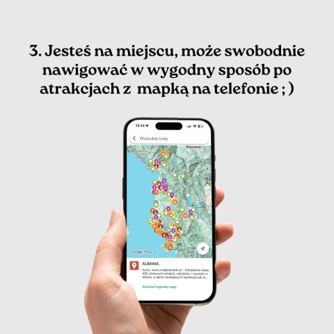 mapa atrakcji Albanii na telefonie
