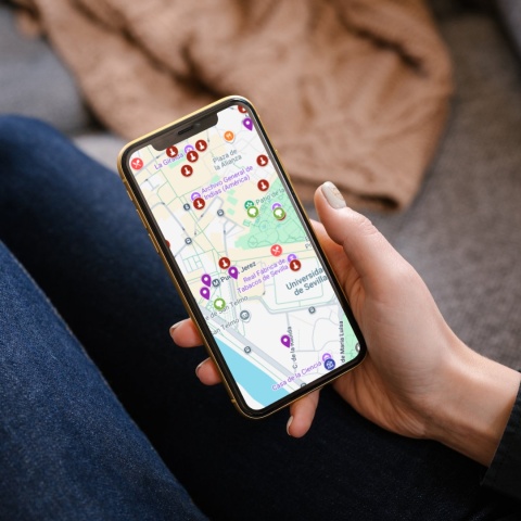 mapa atrakcji turystycznych w Sewilli w google maps na telefonie