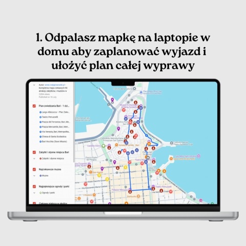 mapa atrakcji Bari otwarta na komputerze