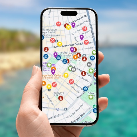 mapa atrakcji turystycznych w Sofii w google maps na telefonie