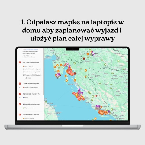 mapa atrakcji Chorwacji otwarta na komputerze