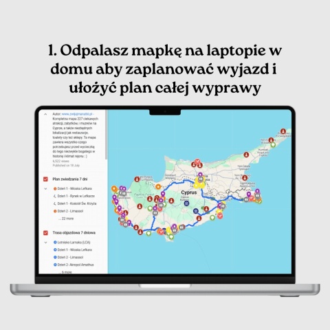 mapa atrakcji Cypru otwarta na komputerze