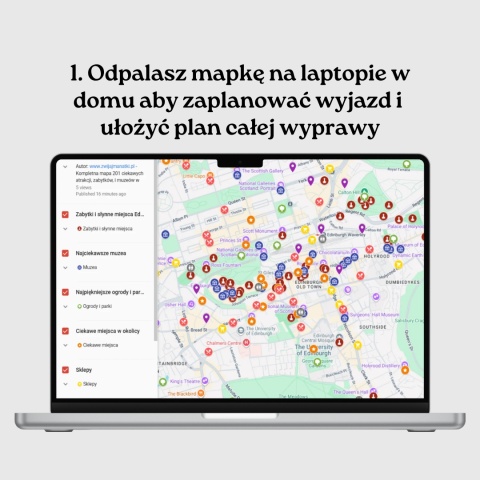 mapa atrakcji Edynburga otwarta na komputerze