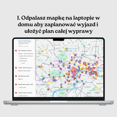 mapa atrakcji Londynu otwarta na komputerze