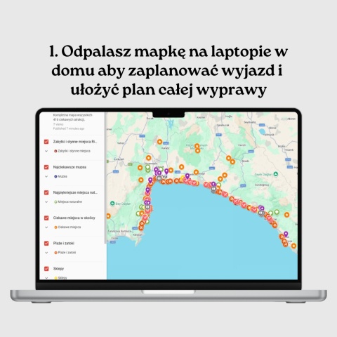 mapa atrakcji Riwiery Tureckiej otwarta na komputerze