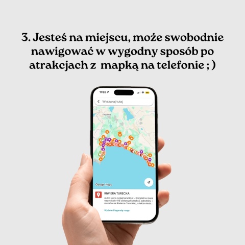 mapa atrakcji Riwiery Tureckiej na telefonie