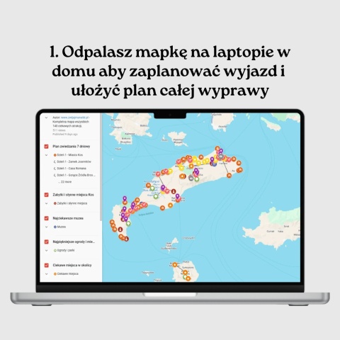 mapa atrakcji Kos otwarta na komputerze