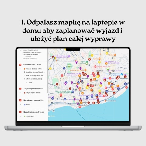 mapa atrakcji Lizbony otwarta na komputerze
