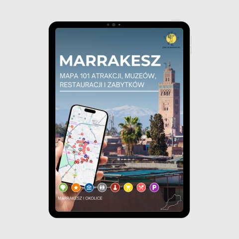 okładka e-booka dotyczącego mapy atrakcji turystycznych Marrakeszu