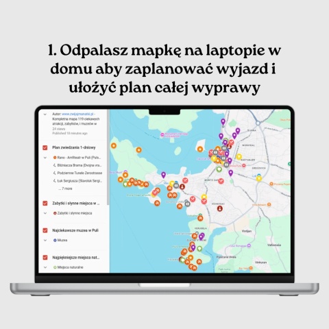 mapa atrakcji Puli otwarta na komputerze