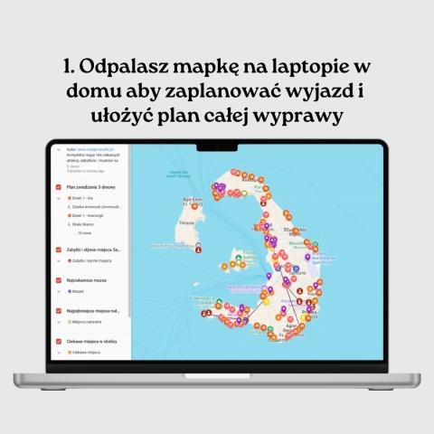 mapa atrakcji Santorini otwarta na komputerze
