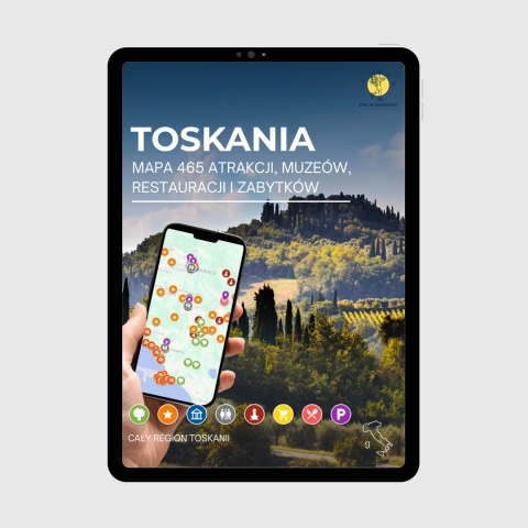 okładka e-booka dotyczącego mapy atrakcji turystycznych Toskanii