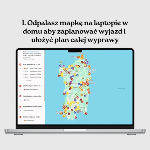 mapa atrakcji Sardynii otwarta na komputerze