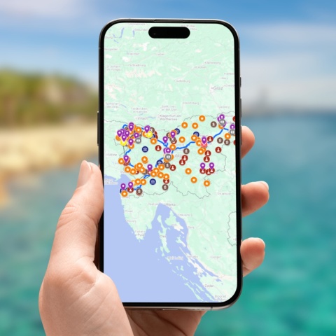 mapa atrakcji Słowenii na telefonie