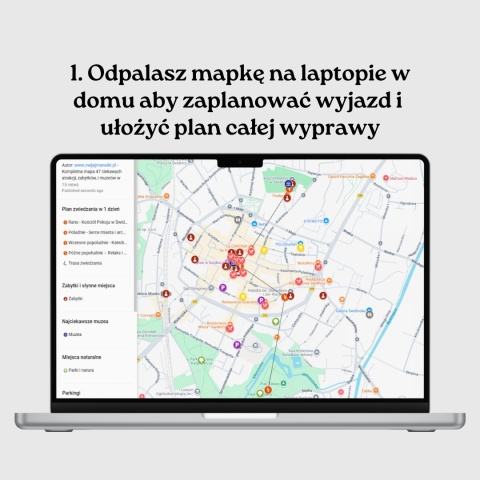 mapa atrakcji Świdnicy otwarta na komputerze