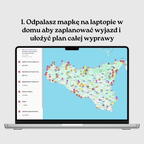 mapa atrakcji Sycylii otwarta na komputerze