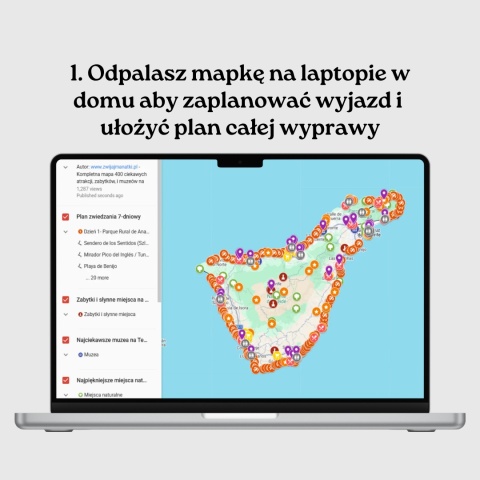 mapa atrakcji Teneryfy otwarta na komputerze