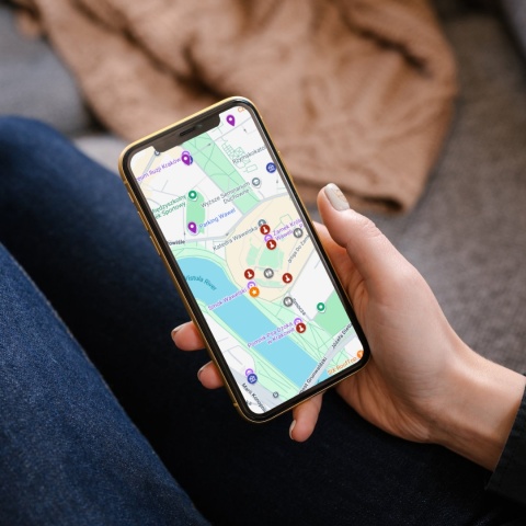 mapa atrakcji turystycznych w Krakowie w google maps na telefonie