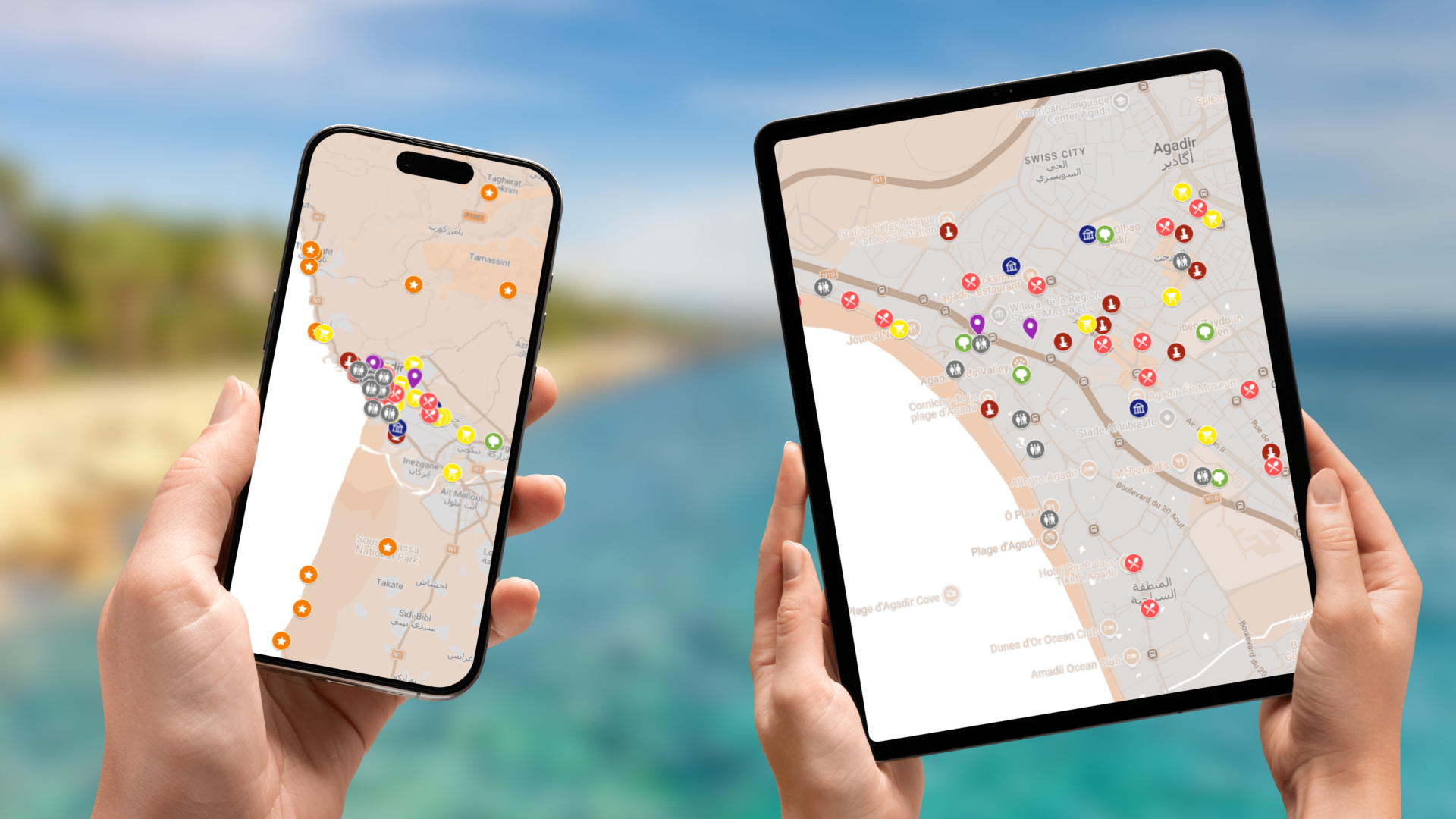 mapa atrakcji Agadiru na telefonie i tablecie