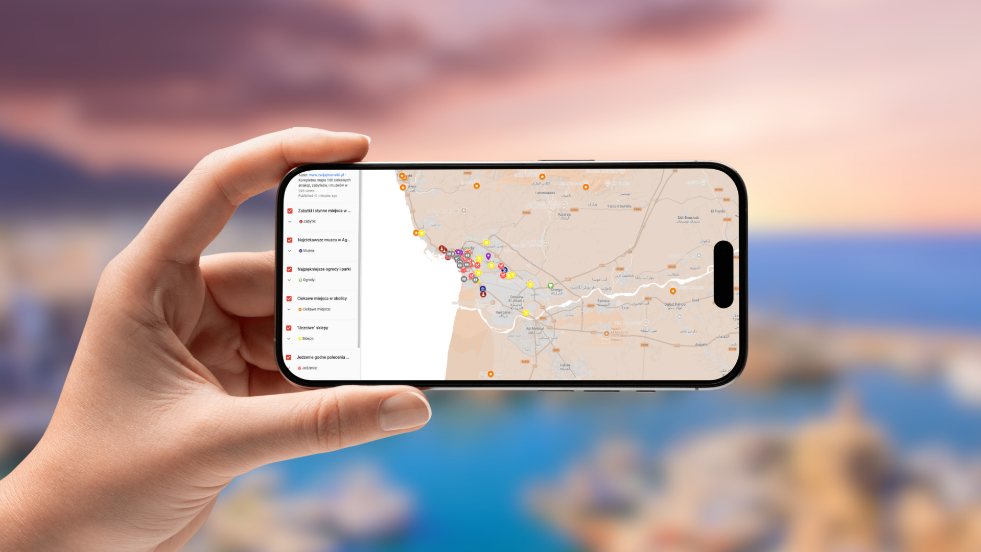 mapa Agadiru otwarta na telefonie poziomo