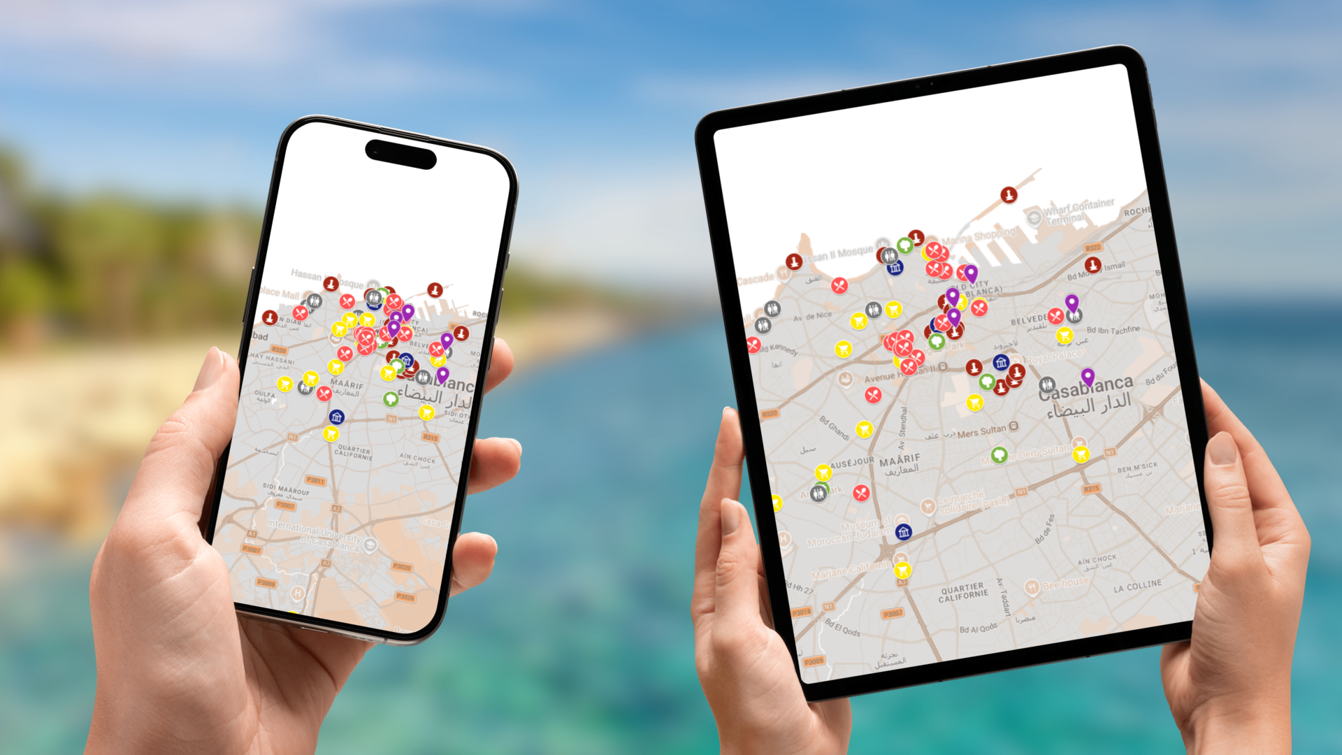 mapa atrakcji Casablanki na telefonie i tablecie