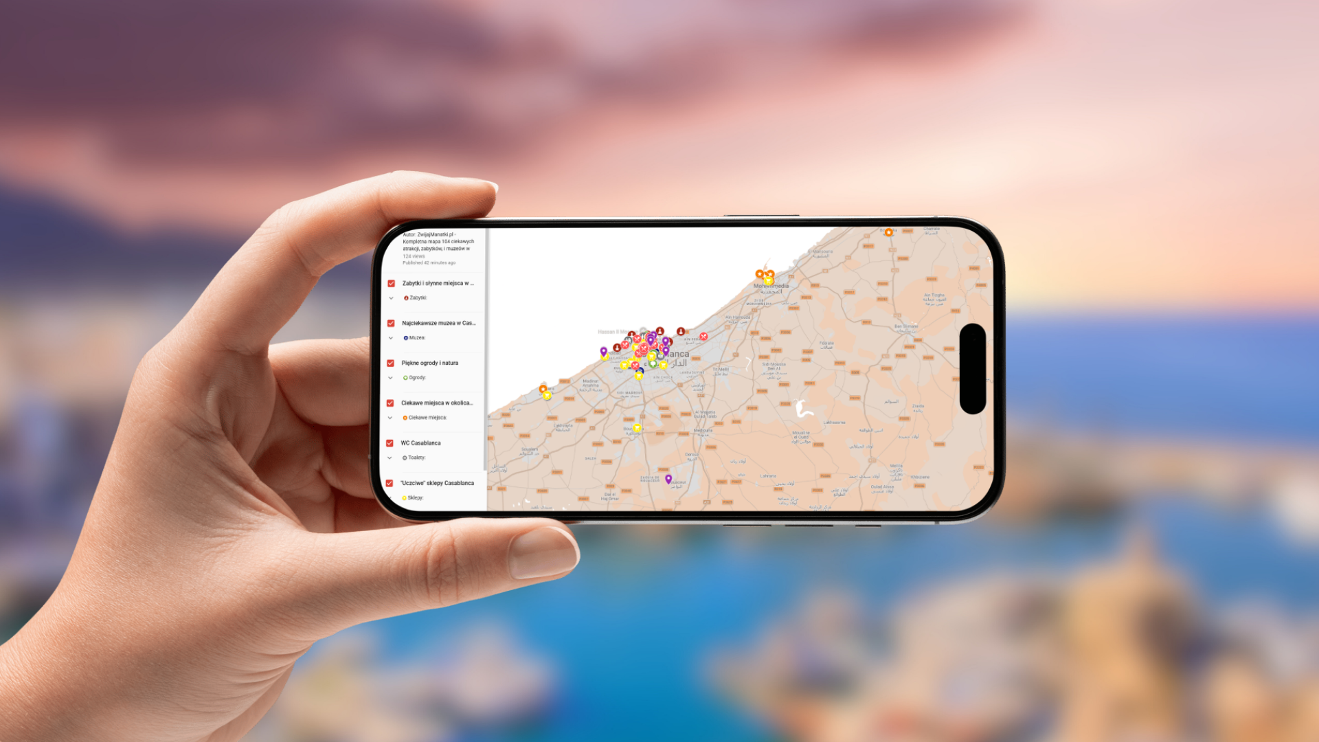 mapa Casablanki otwarta na telefonie poziomo