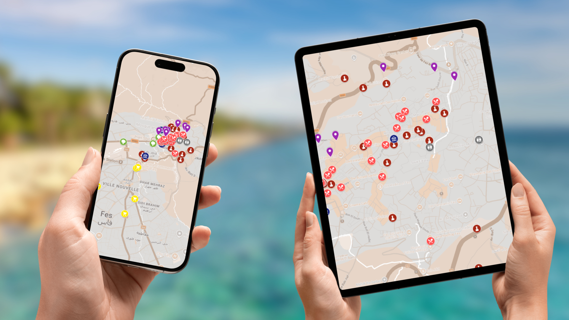 mapa atrakcji Fezu na telefonie i tablecie