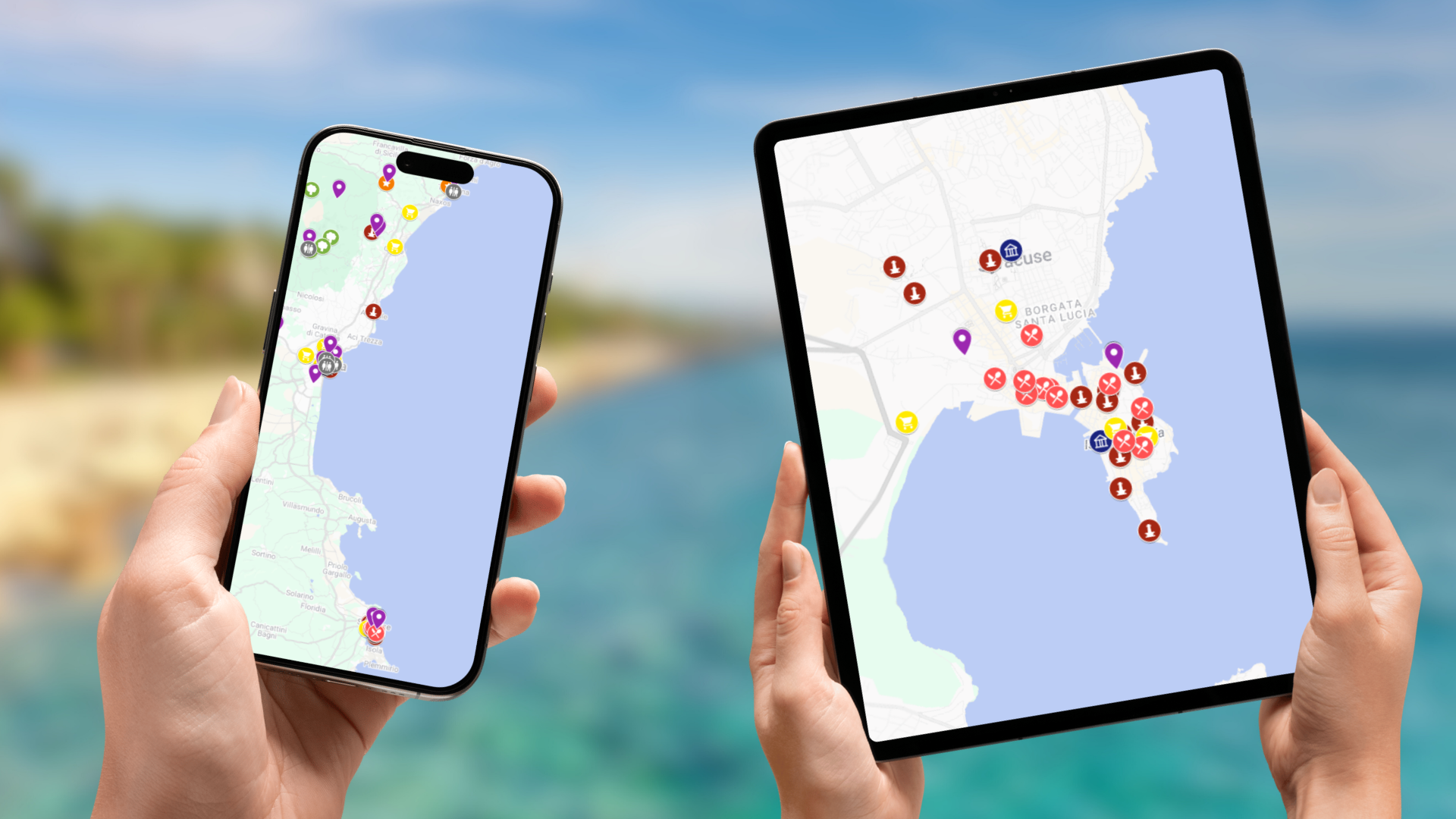 mapa atrakcji Katanii i Syrakuz na telefonie i tablecie