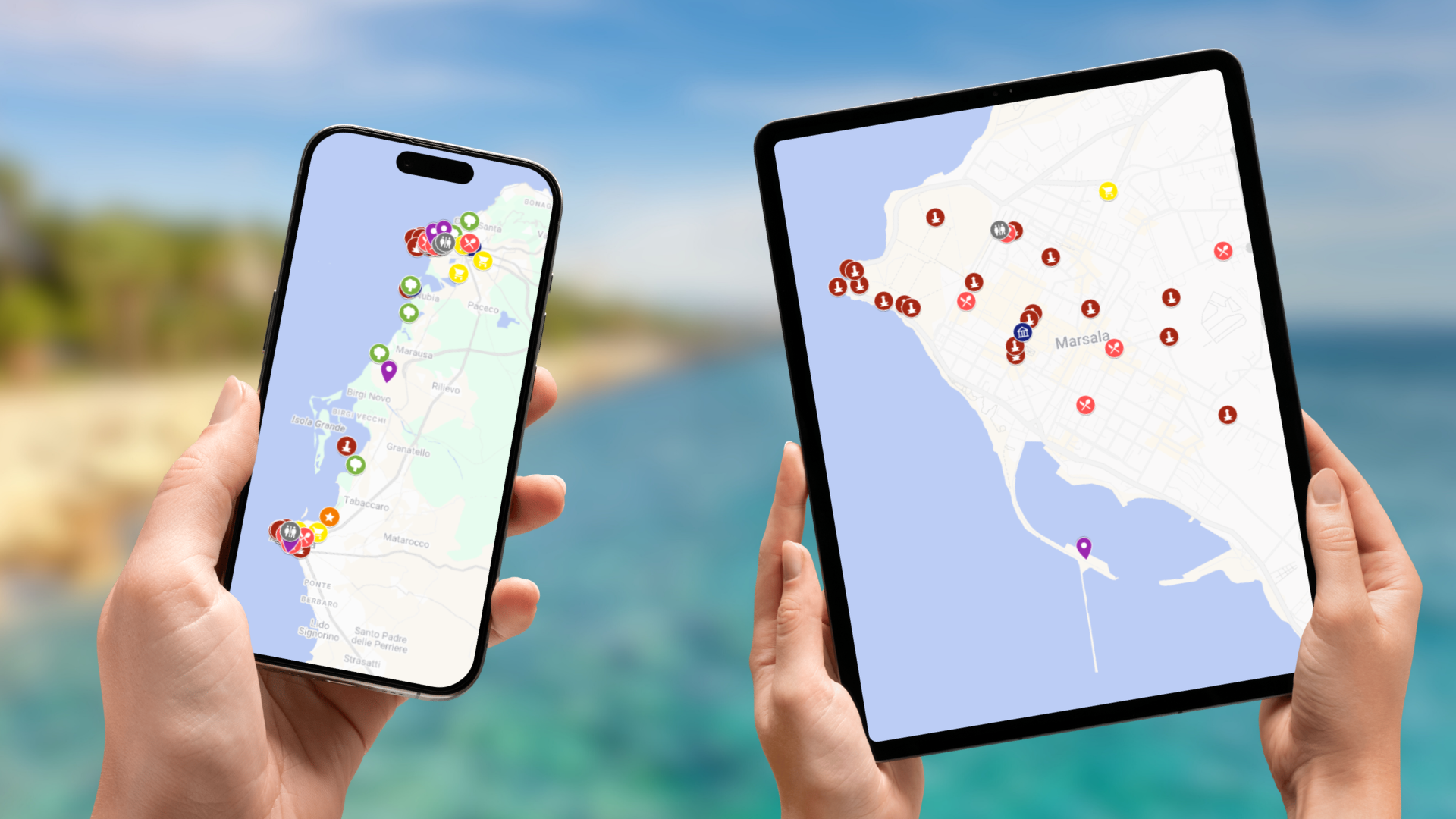 mapa atrakcji Marsali i Trapani na telefonie i tablecie