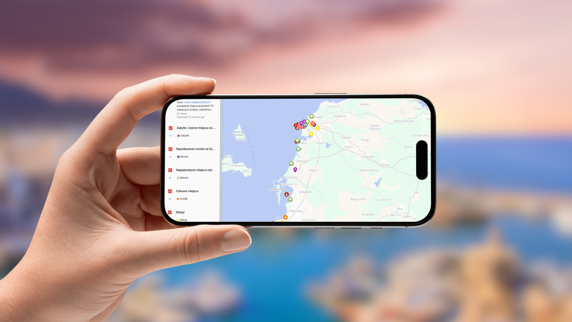 mapa Marsali i Trapani otwarta na telefonie poziomo
