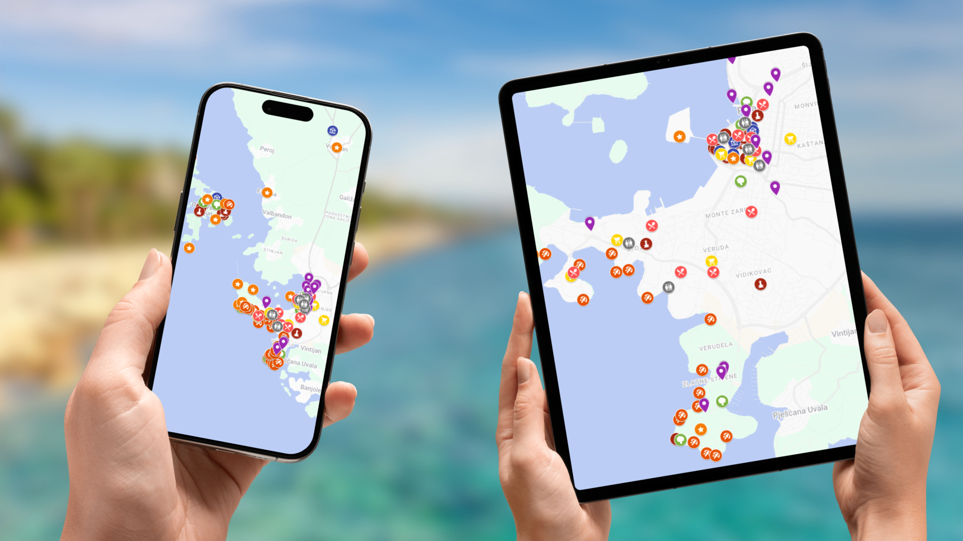 mapa atrakcji Puli na telefonie i tablecie