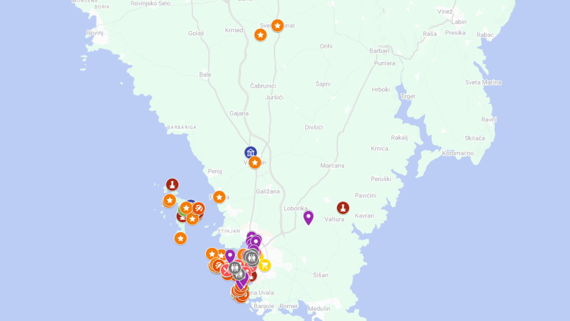 Pula - kompletna mapa turystyczna