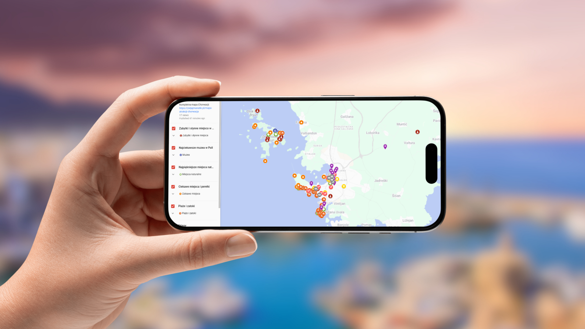 mapa Puli otwarta na telefonie poziomo