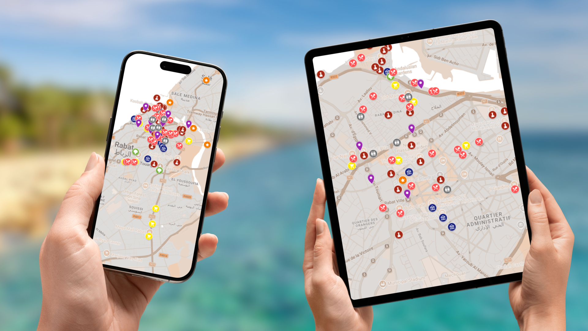 mapa atrakcji Rabatu na telefonie i tablecie