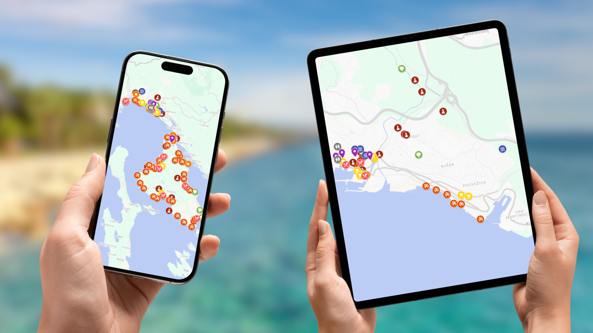 mapa atrakcji Rijeki na telefonie i tablecie