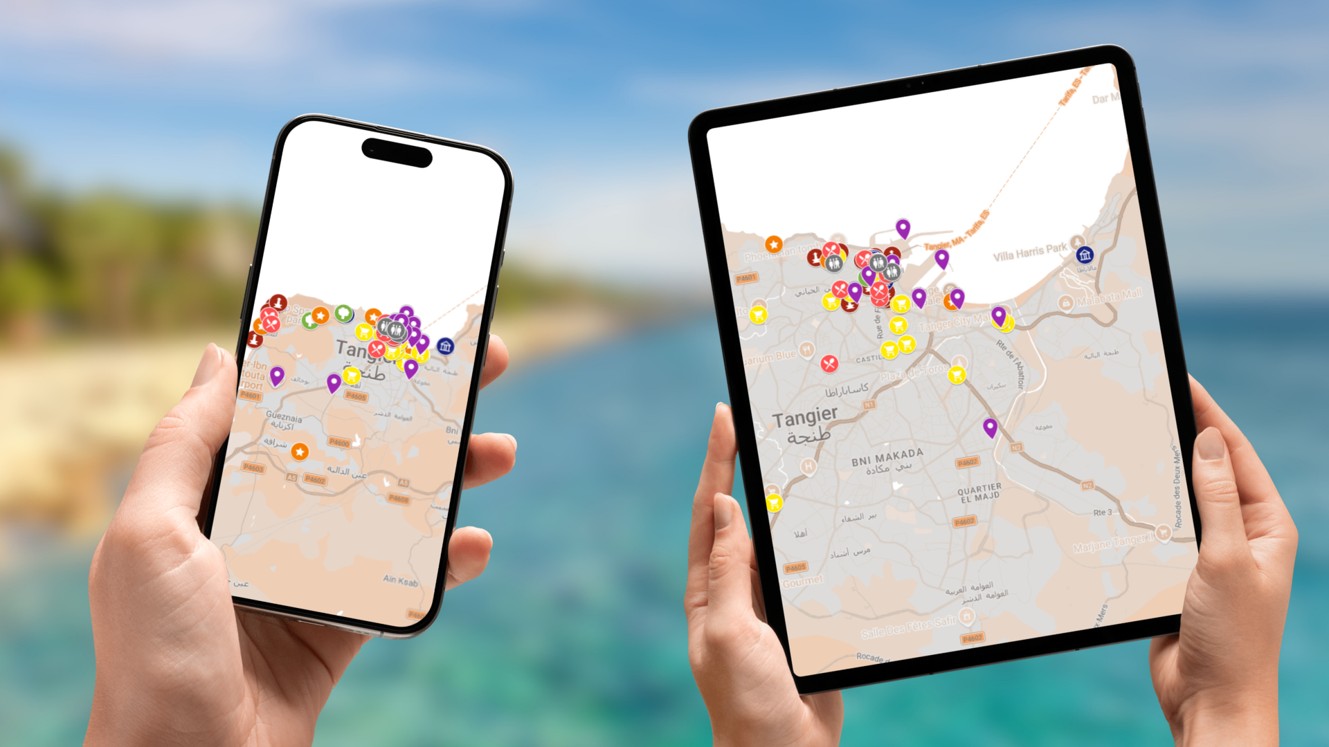 mapa atrakcji Tangeru na telefonie i tablecie