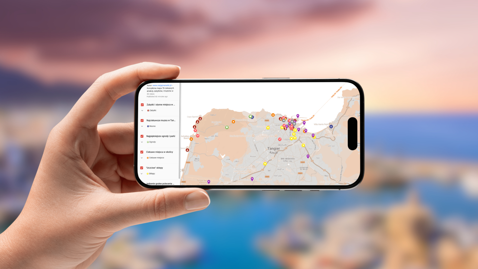 mapa Tangeru otwarta na telefonie poziomo