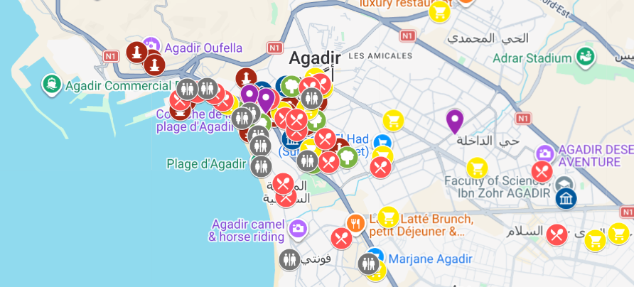 mapa atrakcji i zabytk&oacute;w Agadir