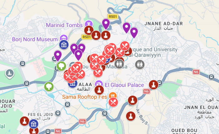 mapa atrakcji i zabytk&oacute;w Fezu