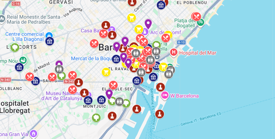 mapa atrakcji i zabytk&oacute;w w Barcelonie