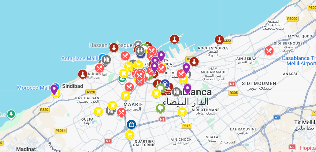 mapa atrakcji i zabytk&oacute;w Casablanca
