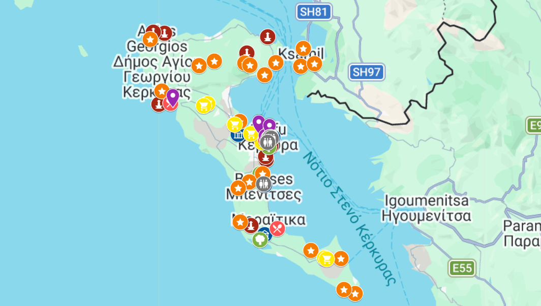 mapa atrakcji wyspy Korfu