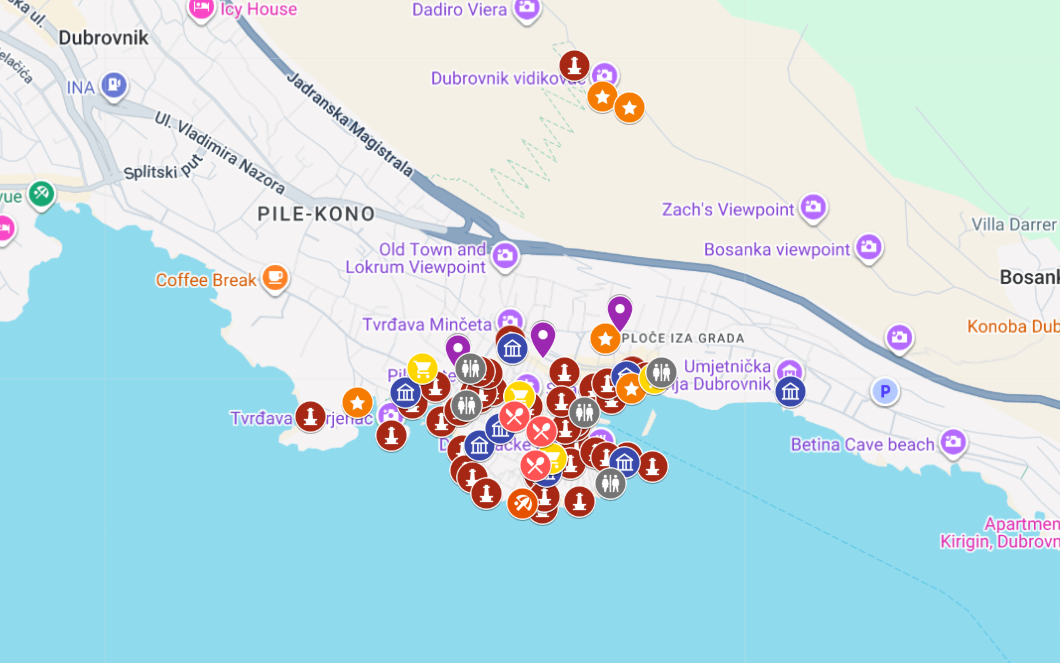 mapa atrakcji Dubrownik