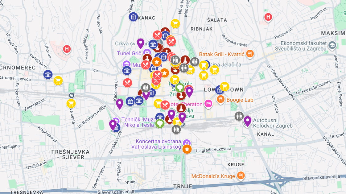 mapa atrakcji Zagrzeb