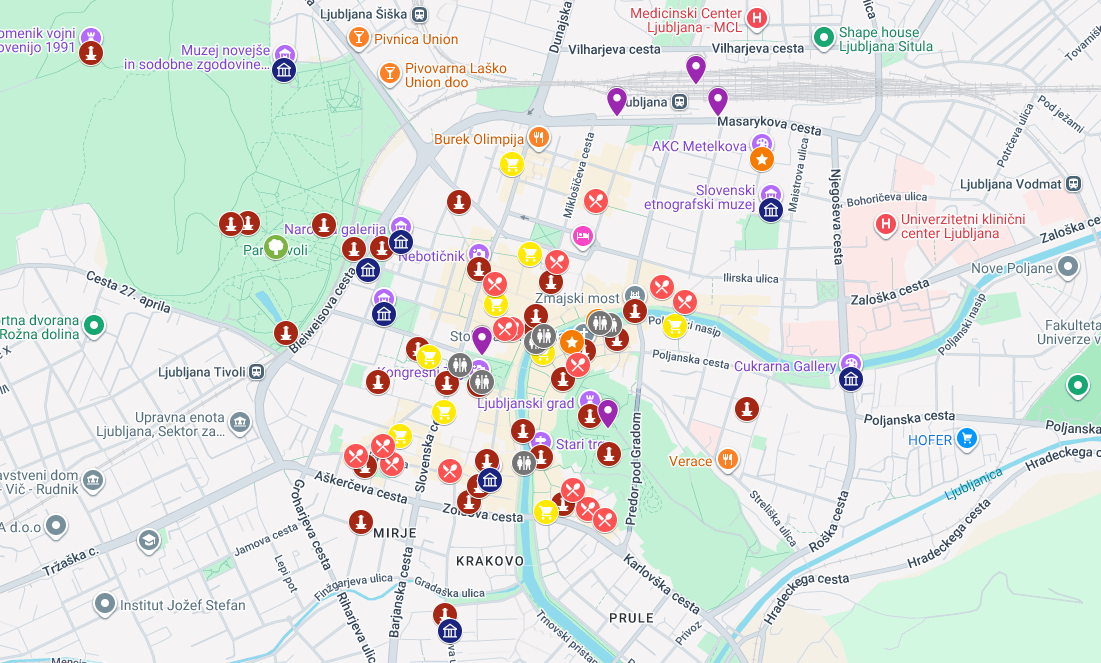 mapa atrakcji Lublana
