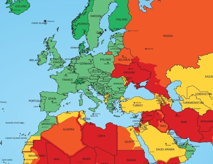 mapa ryzyka podr&oacute;ży dla turyst&oacute;w w 2026