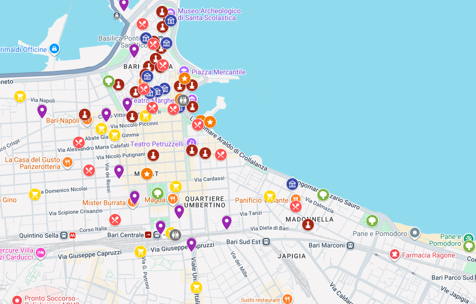 mapa atrakcji turystycznych Bari