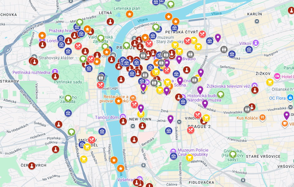 mapa atrakcji turystycznych Pragi