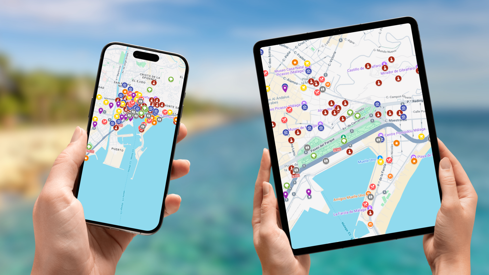 mapa atrakcji Malagi na telefonie i tablecie