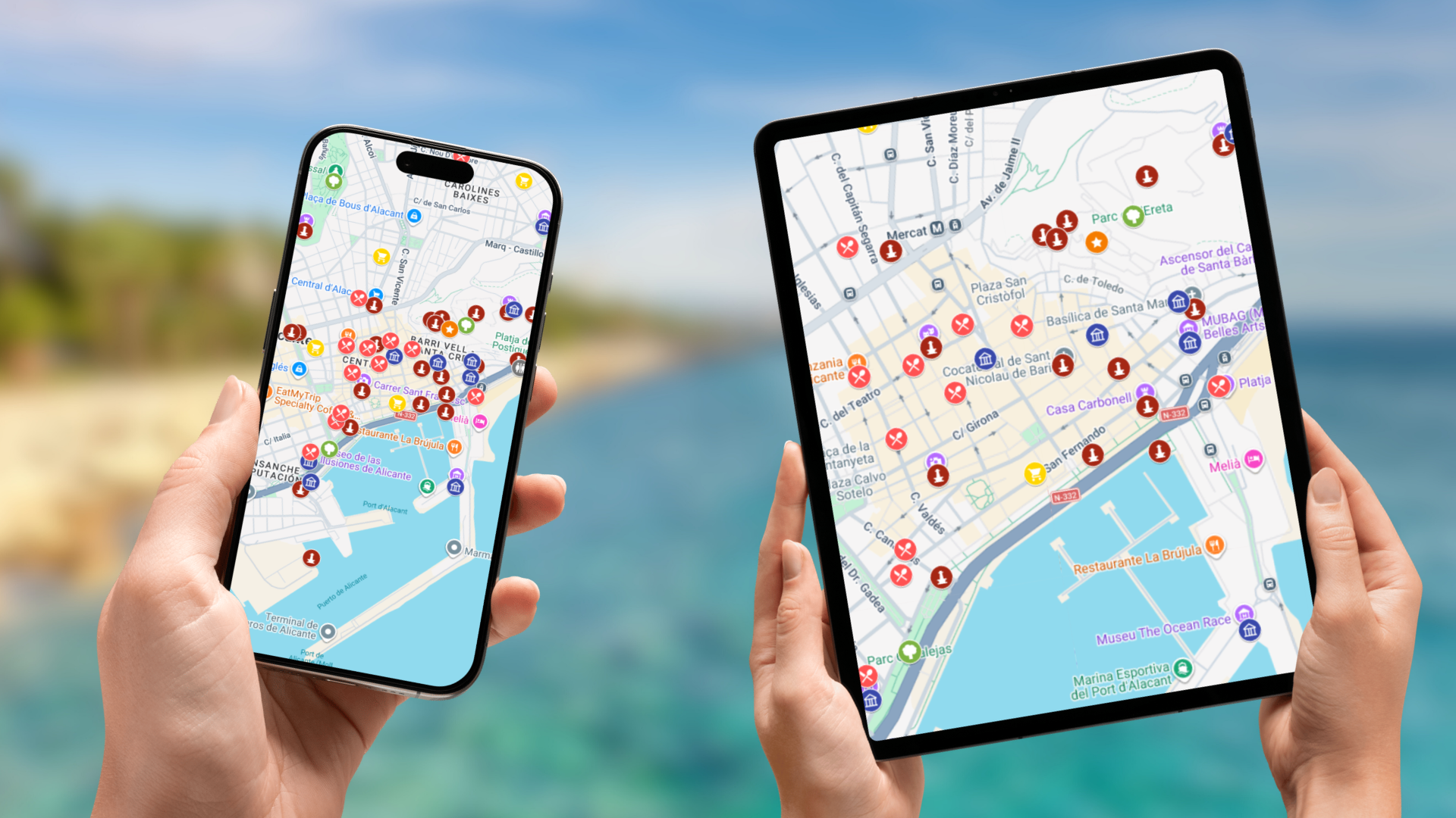mapa atrakcji Alicante na telefonie i tablecie